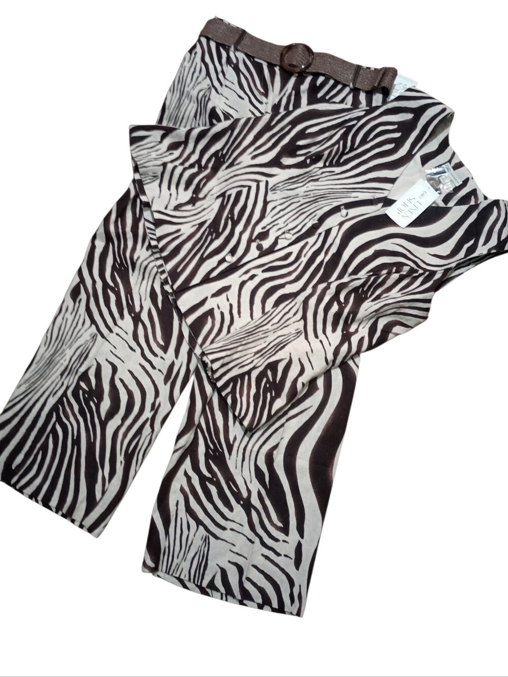Cato The Linen Shop Black and White Zebra-Print Wide-Leg Pants with Vest, NWT
